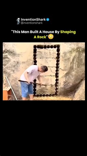 Invention Shark on Instagram: "One man, one rock, and years of patience turned raw stone into a real home. What you're seeing isn't a sculpture or a movie set. This is an actual house carved directly out of solid rock by a man who relied on nothing but hand tools, vision, and relentless effort. Instead of cutting stones to build walls, he removed stone to create space-slowly shaping rooms, doorways, and living areas from a single massive rock formation. Day after day, strike by strike, the rock