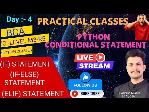 PYTHON CONDITIONAL STATEMENT , if ,else ,elif BY ADARSH SIR #pythonprogramming #statement #python