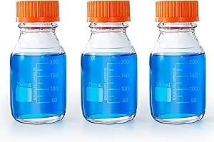 250ml Round Media Storage Bottles with GL45 Screw Cap Borosilicate Glass Maximum temperature 249.8°F Pack of 3