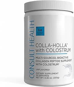 Consult Health Colla Holla- Multi-Sourced Collagen Verisol Protein Powder with Colostrum for Skin Elasticity, Wrinkle Reduction, Healthy Hair & Joint Support. 8.36 oz