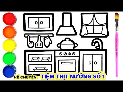 Cách vẽ Nhà bếp Đơn giản nhất - Kể chuyện: Tiệm Thịt Nướng Số 1 - Làm trang đính đá nhà bếp
