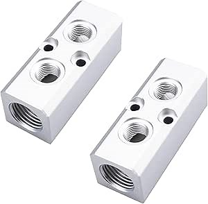 2PCS Air Manifold, 2 Way 4 Port Air Compressor Manifold, Aluminum Air Hose Inline Manifold Block Splitter, Pneumatic Manifold Air Distribution Block, NPT 1/2 Inch Supply Port, NPT 1/4 Inch Output Port