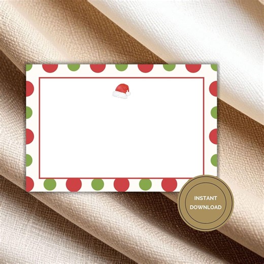Christmas Notecard Printable Holiday Stationery Thank You Note Card Blank Template Christmas Greeting Message Design Digital Download Santa - Etsy UK
