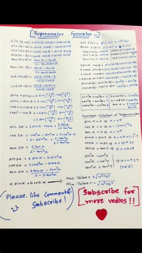 all trigonometry Formulas in one video for class 11and12 science #trigonometry #mathguide #mathlogic