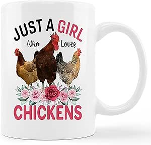 kunlisa Just A Girl Who Loves Chickens Ceramic Mug-11oz Coffee Milk Tea Mug Cup, Farmhouse Floral Chicken Hen Mug Cup,Chicken Lovers Gifts, Farm Girls Gifts
