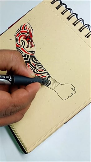 🔥 Dragon Full Arm Tribal Tattoo Design | Red & Black Ink ✍️ #shorts #dcsketch