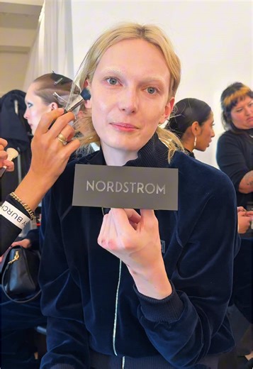 Model @Alex Consani NYFW motto—what's yours? Backstage at the Tory Burch Fall 2026 show. #Nordstrom #NYFW #ToryBurch #AlexConsani