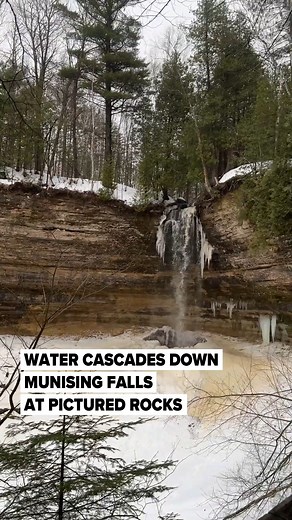 Water-Winter Wonderland. At Munising Falls, inside Pictured Rocks National Lakeshore, water plunges over a nearly 50-foot sandstone cliff into a circular vortex, in the shape of an ice volcano. The falls are the easiest in the park to access in winter time, with a paved 800-foot walk up to the waterfall. 🎥: Joel Bissell | MLive.com #waterfall #upperpeninsula #Michigan #puremichigan | MLive.com
