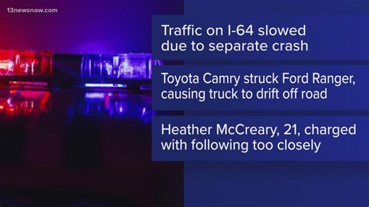 Hampton woman charged after I-64 crash injures driver in Newport News