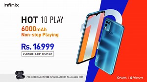 6.7K views · 811 reactions | The new #infinixHOT10PLAY comes with back mounted fingerprint scanning feature with face unlock. Pre-Order now to get Infinix truly wireless earbuds for free! Pre-Order now from Xpark: https://bit.ly/2LT3RAz Pre-Order from price oye: https://bit.ly/2LU6LoK #6000mAhBattery #NonStopPlaying #CrystalClearDisplay | Infinix Mobile | Facebook