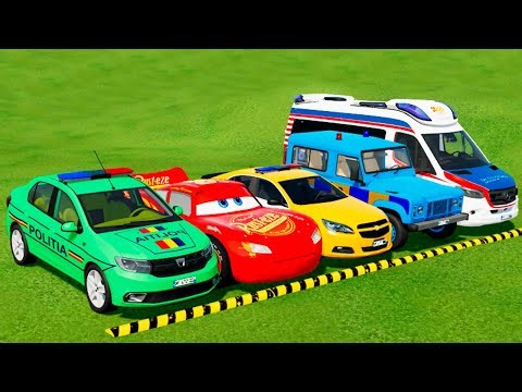TRANSPORTING PIXAR CARS & FRUITS WITH COLORED & JOHN DEERE vs CLAAS vs TRACTORS - BeamNG.drive #983