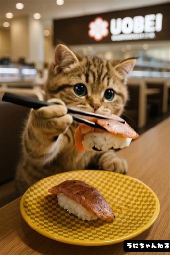 【魚べい】まぐろステーキに挑むうにちゃんが可愛すぎた…！🍣🔥