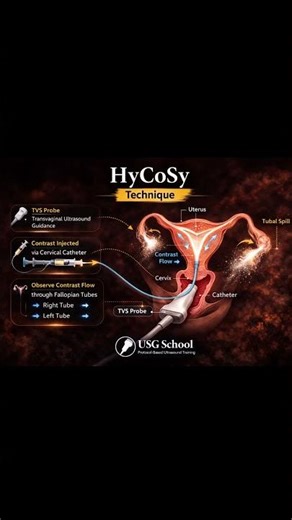 HyCoSy Hysterosalpingo-Contrast Sonography) in infertility work-up quick visual guide for doctors.