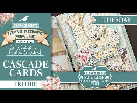 🌸TUESDAY🌸 Junk Journal Cascade Cards Waterfall FREEBIE!🤍| Petals & Parchment Spring Event 2026