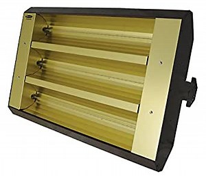 TPI Corporation, 343-90TH-208V, Fostoria Triple Quartz Lamp Electric Indoor/Outdoor Infrared Heater, 33in lg., Steel w. Bankers Brown Finish, 208Volts, 7500-Watts, 90-Degree Reflector, 25298-BTUs