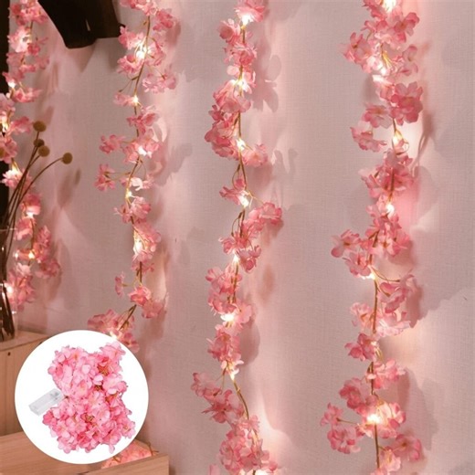 Cherry Blossom LED String Lights | Pink Floral Garland Vine (battery Powered) - Etsy