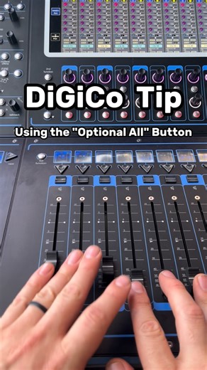 Michael Leckrone | Audio Engineer on Instagram: "Controlling Faders with “Option All” on DiGiCo A powerful button on DiGiCo is the “Option All” button. It can be used in a few 2 different ways (I only show one in the video but will explain them both here. The Button both a short press (just pressing the button) and a long press (press and hold) that do 2 different things. If you short press the Option All button, it will temporarily isolate all the channels on that fader bank from any gangs they