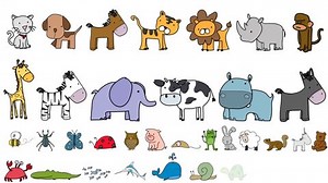 cartoon animals background Sketch in 2d animation set, collections