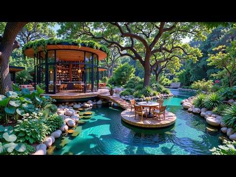 Tranquil Jazz in Early Café | Fresh Riverside Morning & Tranquil Coffee Shop Ambience for Relaxation