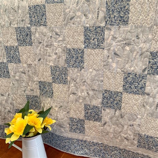 Handmade Gray and Blue Patchwork Quilt: Throw Size, 55" X 55" - Etsy