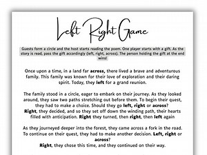 Left Right Game, Right Left Game, Pass the Gift, Family Reunion Games, Slumber Party Activity, Graduation Party, Left Right Poem, Printable - Etsy