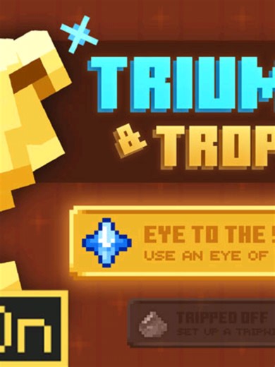 Triumphs & Trophies Play Minecraft for all its worth by completing cool objectives called Triumphs! Collect them all to earn Trophies and complete the Hall of Triumph! - Complete 200 new objectives - Earn 35 Trophies by completing unique challenges! - Work together, or race a friend to complete all Triumphs in multiplayer! - Create your own custom triumphs to use in your next adventure! #Minecraft #bedrock #addon #TriumphsTrophies #fyp