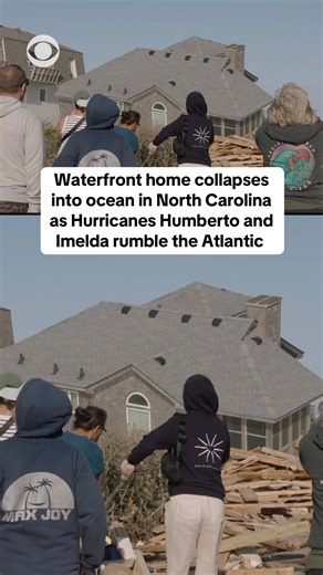 1.9M views · 16K reactions | A waterfront home along North Carolina's Outer Banks in Buxton collapsed into the ocean on Thursday as Hurricanes Humberto and Imelda generated swells in the Atlantic, spreading to much of the U.S. East Coast. Imelda has since weakened to a Category 2 hurricane after lashing Bermuda. https://www.cbsnews.com/amp/news/imelda-storm-hurricane-atlantic-maps-forecast-path/ | CBS News | Facebook