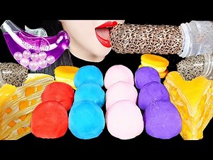 ASMR RAINBOW DESSERT MOCHI, CREPE CAKE FROG EGG HONEY JELLY BOBA TEA EATING DRINKING SOUNDS 먹방 Abbey