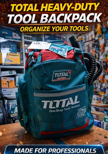 🎒 TOTAL SUPER HEAVY-DUTY TOOL BACKPACK Not every job allows you to carry a toolbox. Sometimes you need mobility, organization, and strength in one solution — and that’s exactly what the TOTAL Super Tool Backpack delivers. Built for technicians and professionals who move from site to site, this backpack keeps your essential tools organized, protected, and easy to access. 🧰 Large Multi-Pocket Storage Designed to carry tools such as: ✔ Screwdrivers ✔ Pliers ✔ Measuring tools ✔ Drill accessories ✔