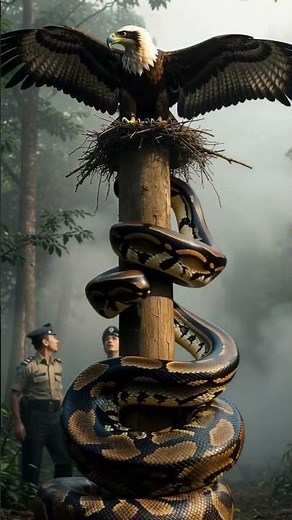 "Giant Python Climbs 30ft Pole to Attack Eagle’s Nest | Unreal 8K Wildlife Standoff in Misty Forest"