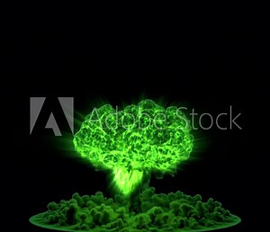 Huge radioactive acid green poison chemical nuclear bomb explosion with a mushroom cloud. Nuke weapon of mass destruction. Atomic blast with alpha channel. 4K video