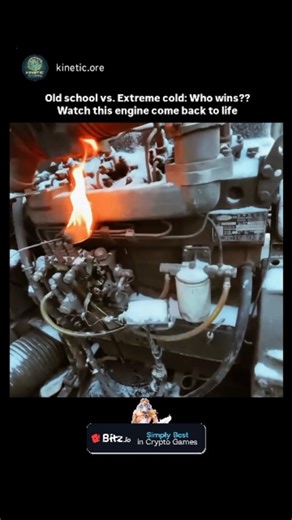 Kinetic Core on Instagram: "In this striking video, an engine operator uses an unconventional "fire-start" method to revive a diesel engine buried under a layer of fresh snow. Facing extreme sub-zero temperatures, the operator holds a flaming, fuel-soaked torch directly into the air intake to preheat the internal cylinders. ​As the thick white smoke billows out, the operator vigorously cranks a manual lever, struggling against the frozen resistance of the machinery. After several intense seconds
