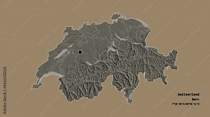 Vaud, canton of Switzerland, with its capital, localized, outlined and zoomed with informative overlays on a administrative map in the Stereographic projection. Animation 3D