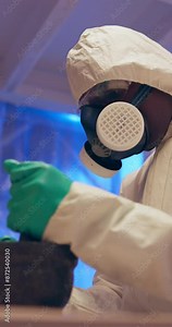 Person, mixing and grinding powder in lab for methamphetamine, chemical and cooking narcotics for trade. Criminal, substance abuse and manufacturing meth, illegal drugs and clandestine production