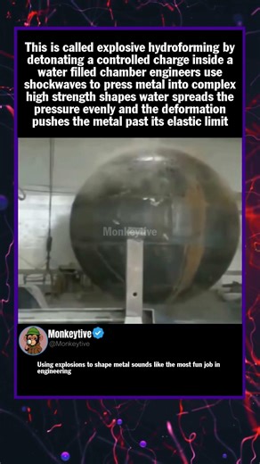 This is called explosive hydroforming by detonating a controlled charge inside a water filled chambe