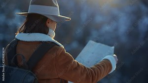 Attractive girl with a map outdoors