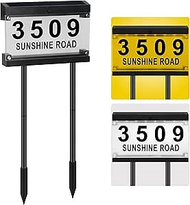 Solar House Numbers for Outside, Solar Address Sign, Smart Auto ON/OFF Double Color Waterproof LED Modes Address Signs for Houses, for with Lawn Stakes Garden Street Home Yard (Warm White)