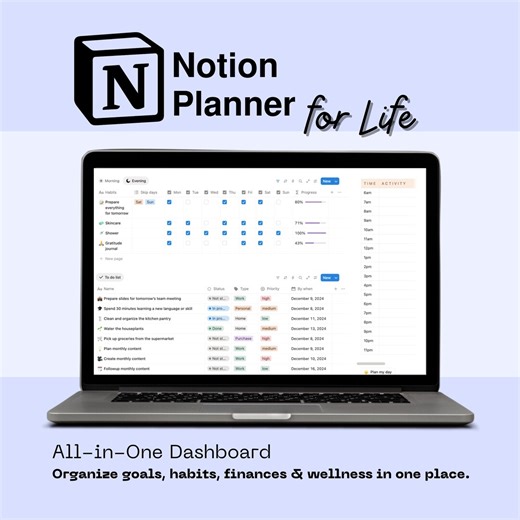 Life Planner Notion All-in-one Template | Notion Life Dashboard | Goals, Habit, Household, Budget, Wellness & Daily Task Manager - Etsy