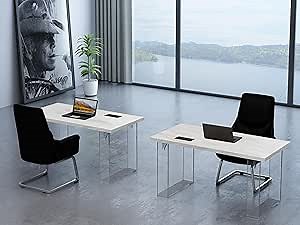 Computer & Work Table Executive Modern Work Desk for Office, Writing, Drafting, Built-in Charging Station with 3 Outlets, 2 USB Ports, 50" Wire, Easy to Assemble Furniture (White Marble)