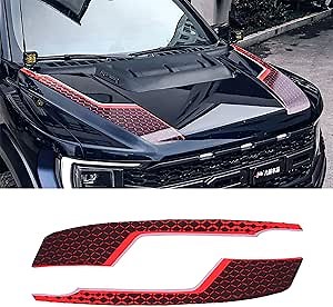 JHO Car Front Bonnet Vinyl Stickers Personalized Stripe Graphic Decoration Decal for Gen3 Ford F150 Raptor 2021 2022 2023 (Black Red Floral)