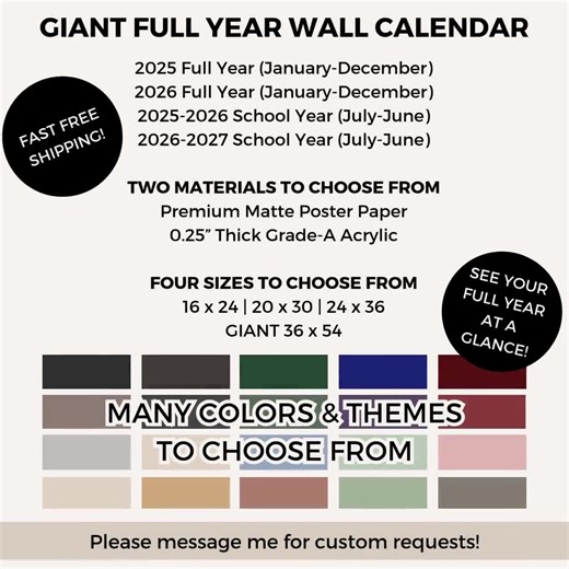 Giant 2025-2026 Wall Calendar: 36"x54" Yearly Planner - Etsy