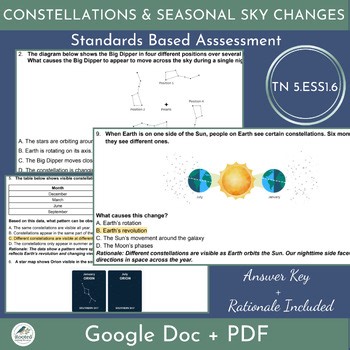 5th Grade Science Assessment | Constellations & Seasonal Changes | TN Standards