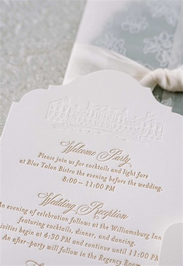 Debossed wedding venue on a custom die cut card with gold ink letterpress… 😍 #LuxuryWeddingDetails #customweddinginvitations #debossedinvitation #2026bride #2027bride