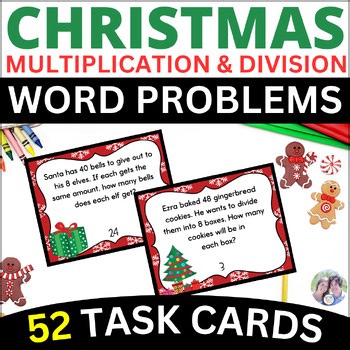 Single Step Digit Multiplication and Division Word Problems Christmas 3rd Grade