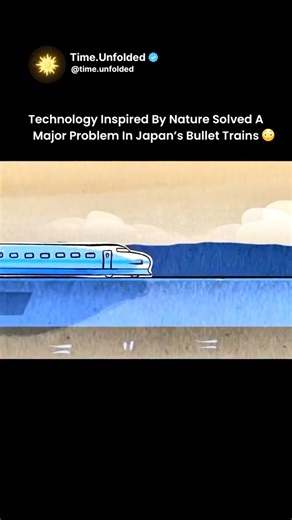 Time Unfolded on Instagram: "Japan’s bullet trains faced a major engineering problem. When trains exited tunnels at speeds above 300 km per hour, compressed air caused a loud tunnel boom. This noise exceeded safety limits and disturbed nearby areas. Engineer Eiji Nakatsu studied birds for a solution. The kingfisher enters water at high speed with minimal splash due to its long tapered beak. Engineers reshaped the Shinkansen train nose using the same principle. The redesign reduced tunnel noise b