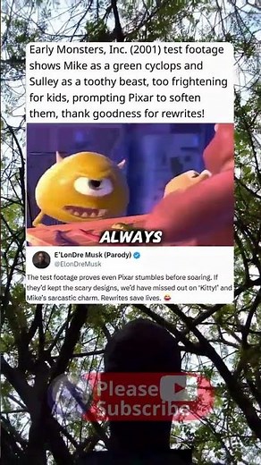 Early Monsters, Inc. (2001) test footage shows Mike as a green cyclops and Sulley as a toothy beast