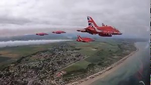 The Royal Air Force Aerobatic Team has performed a flypast to mark the unveiling of the new British Normandy Memorial in Ver-sur-Mer, #France. The memorial records the names of the 22,442 service personnel under British command who fell on D-Day and during the Battle of #Normandy in 1944. #RedArrows | RAF Red Arrows
