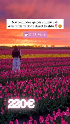 10 Euro Travel on Instagram: "🌷 AMSTERDAM – SEZONI I TULIPANËVE 🌷 11-13 Mars 🇳🇱✨ Po vjen koha më e bukur në Hollandë! 😍 Amsterdam në pranverë është magji, dhe sezoni i tulipanëve e bën gjithçka edhe më speciale 🌸🌼 💶 220€ personi ✅ Cmimet jane momentale dhe perfshihen: Biletat vajtje – ardhje ✈️ Akomodimi 🏨 Bagazhet sipas pershkrimit: Cante shpine 10kg 🎒 Check-in online 🧾 Asistence online 📲 📩 Rezervo tani sepse vendet mbarohen shpejt! 📍Bulevardi Zogu i Parë, tyneli i ish Cirkut, Tir