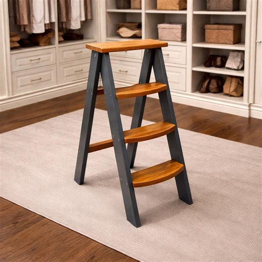 Wooden Kitchen Step Stool | Urban Style Ladder | Closet Helper for Small Spaces | Folding Step Ladder Wood | Compact Wooden Step Stool - Etsy