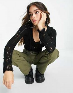 ASOS DESIGN lace up sweater with ladder stitch detail in black | ASOS